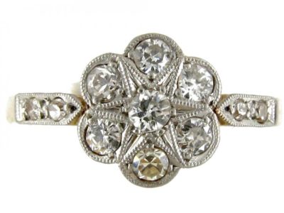 Diamond 18ct & Platinum Cluster Edwardian Ring