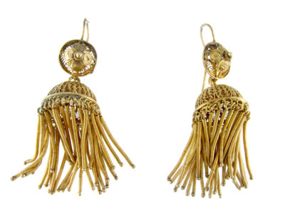 French Silver Gilt Large Tassle Earrings