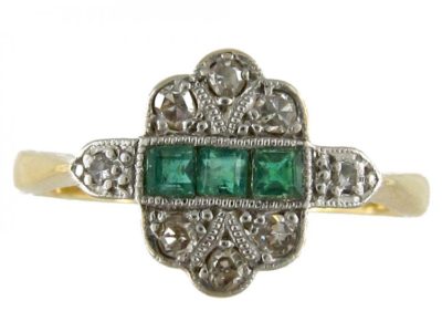 Emerald & Diamond Art Deco Ring