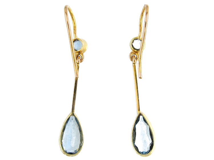 Aquamarine 15ct Gold Drop Earrings (432D) | The Antique Jewellery Company