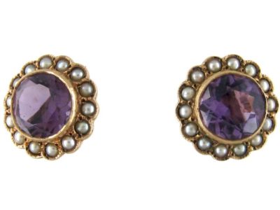 Amethyst & Natural Pearl Cluster Earrings