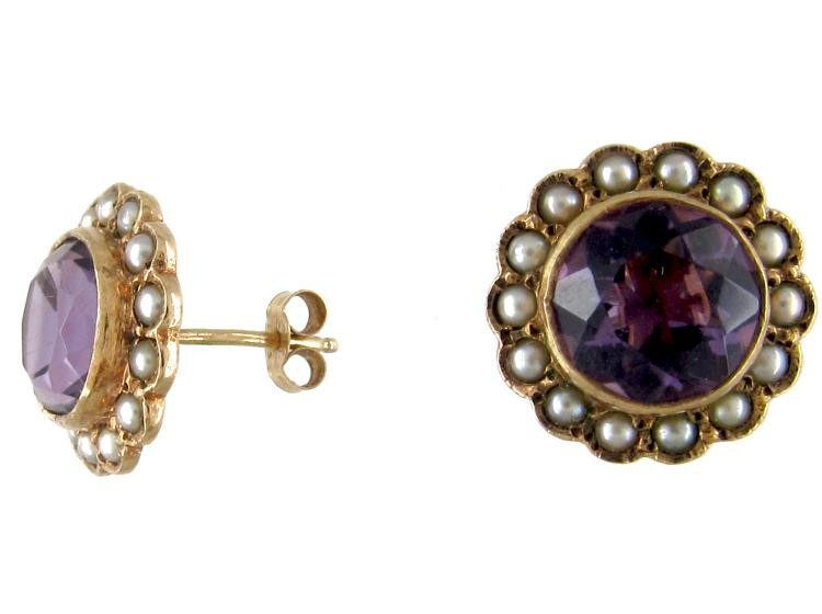 Amethyst & Natural Pearl Cluster Earrings