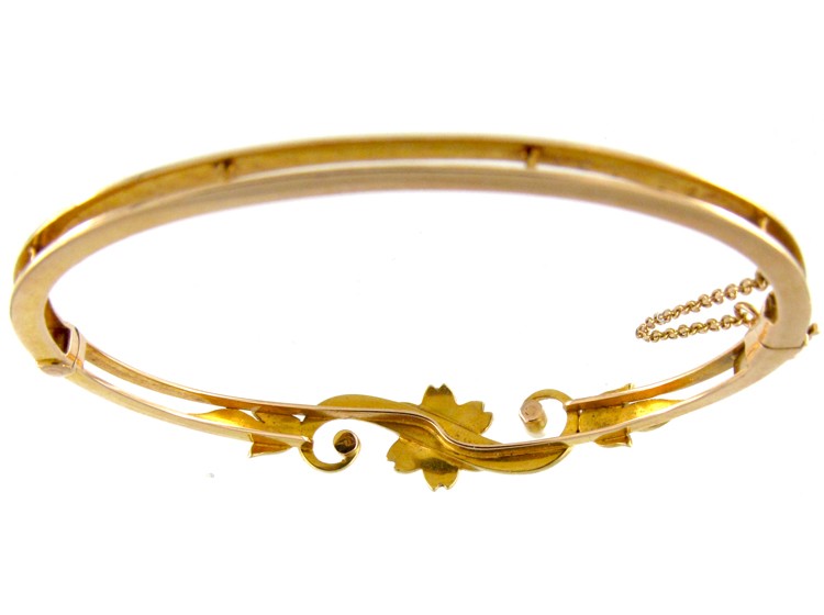 Gold Natural Pearls Art Nouveau Bangle