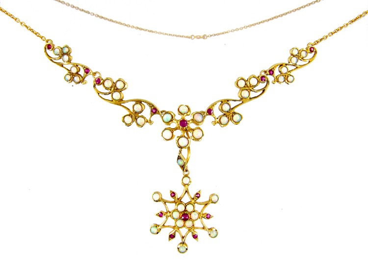 Opal & Ruby 15ct Gold Necklace in Original Case