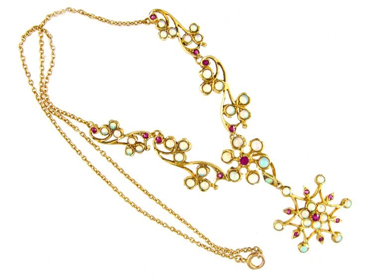 Opal & Ruby 15ct Gold Necklace in Original Case