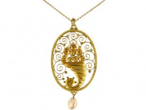 Gold Art Nouveau Cornucopia Pendant on Chain