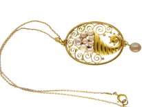 Gold Art Nouveau Cornucopia Pendant on Chain