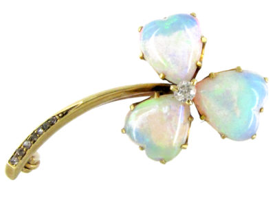 Opal Three Leaf Clover Brooch