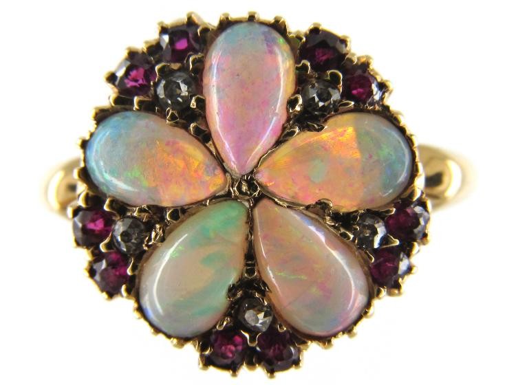 Opal Ruby & Diamond Cluster Ring