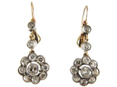 Edwardian Diamond Drop Cluster Earrings