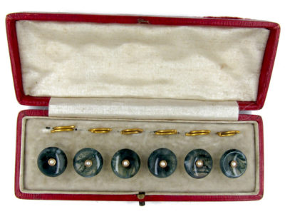 Set of Six Moss Agate & Gold Victorian Buttons