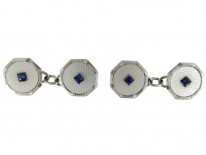9ct & Mother of Pearl Cufflinks Set with Sapphires