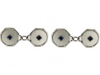 9ct & Mother of Pearl Cufflinks Set with Sapphires