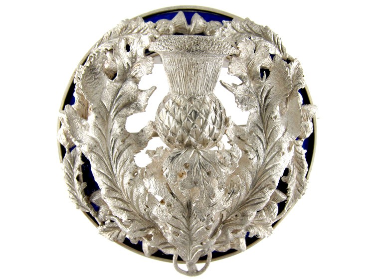 Large Silver & Royal Blue Enamel Scottish Brooch