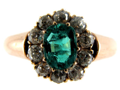 Emerald Diamond Cluster Ring