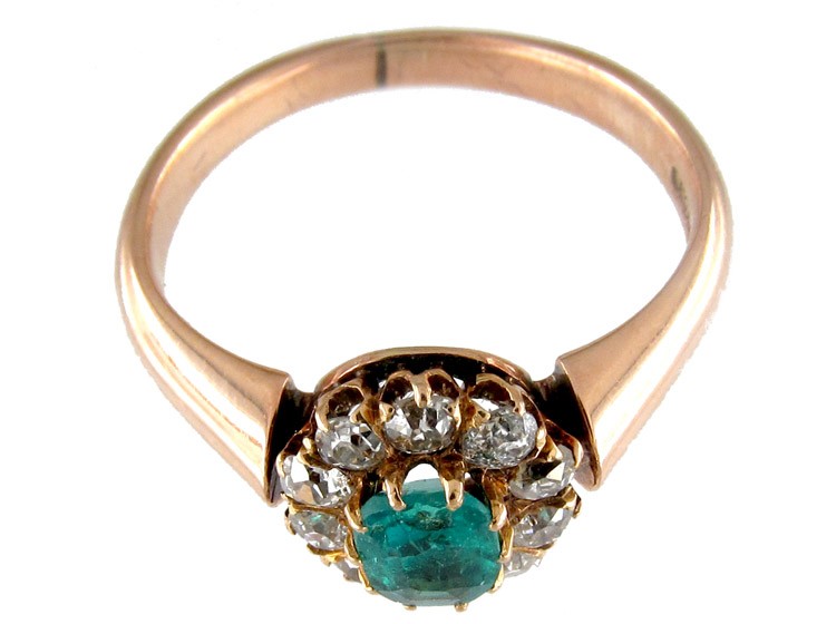 Emerald Diamond Cluster Ring