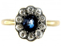 Sapphire & Diamond Small Cluster Edwardian Ring