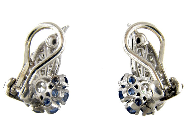 Burma Sapphire & Diamond Art Deco Clip-On Earrings