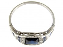 Art Deco Square Cut Sapphire & Diamond Ring