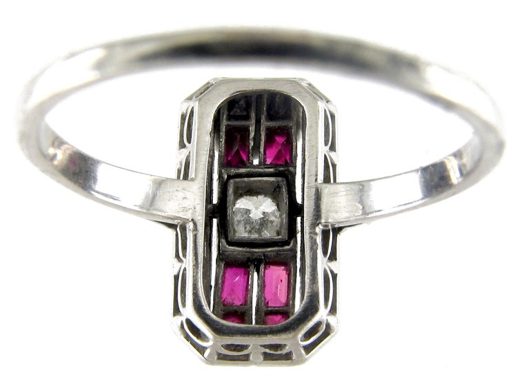 Ruby & Diamond Rectangular Art Deco Ring