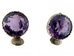 Amethyst & Silver Round Clip-On Earrings
