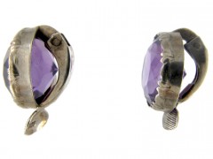 Amethyst & Silver Round Clip-On Earrings