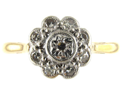 Edwardian Platinum & 18ct Gold Diamond Cluster Ring