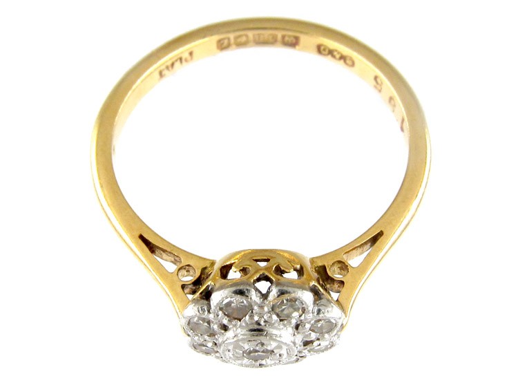 Edwardian Platinum & 18ct Gold Diamond Cluster Ring