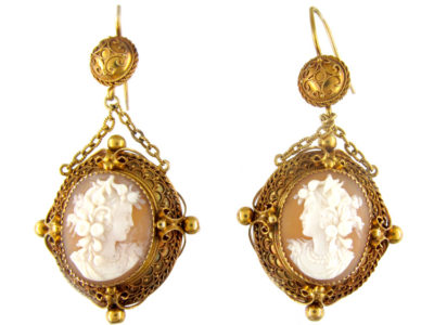 18ct Gold Cameo Drop Earrings