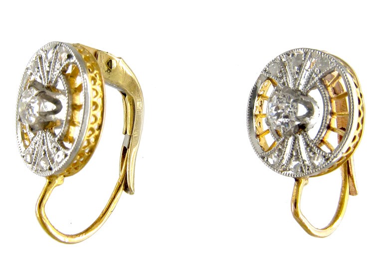 Round Diamond Set Art Deco Earrings