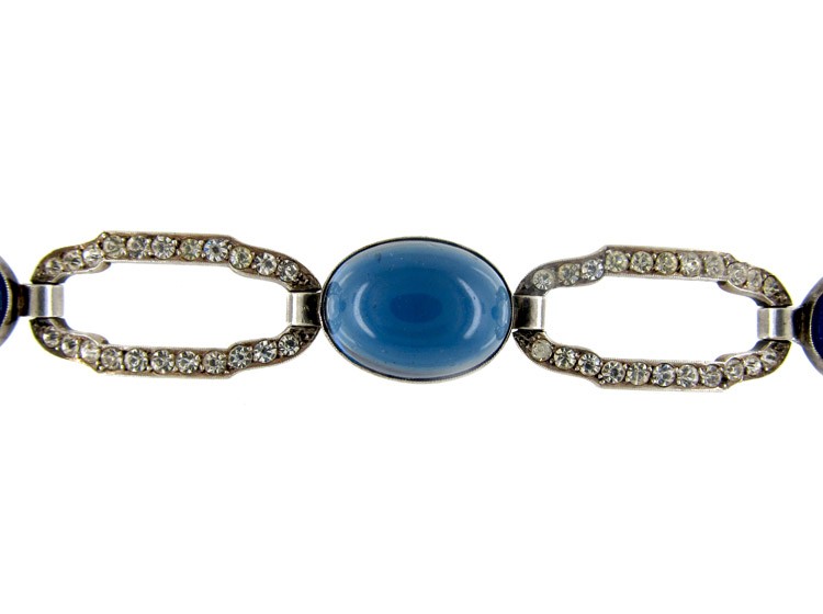 Silver Blue & White Paste Art Deco Bracelet