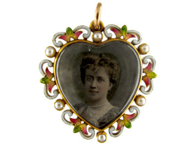 Suffragette Enamel 15ct Gold Heart Pendant