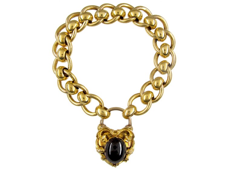 Large Gold Garnet Padlock Victorian Bracelet