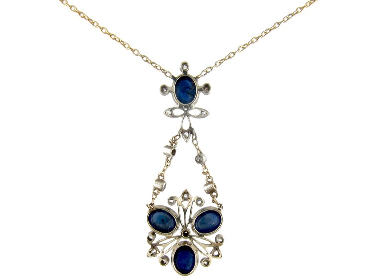 Cabochon Sapphire & Diamond Pendant on Chain