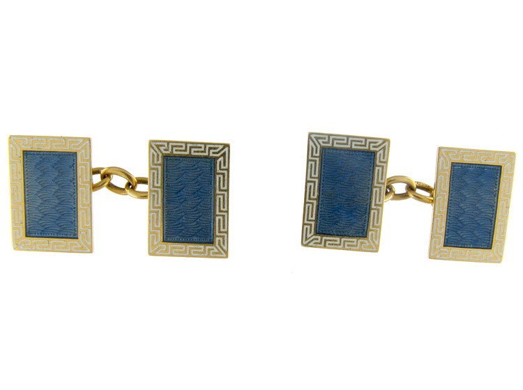 Blue & White Enamel 18ct Gold Cufflinks by Cropp & Farr