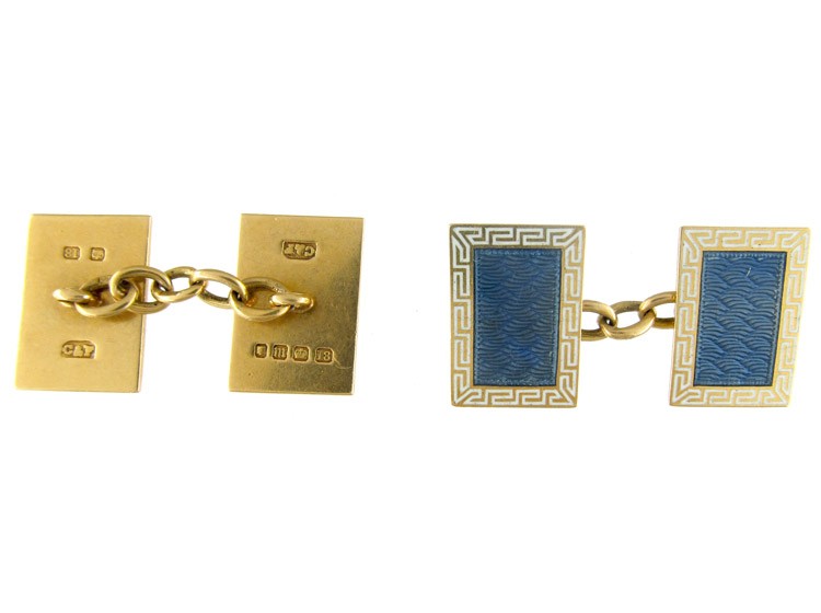 Blue & White Enamel 18ct Gold Cufflinks by Cropp & Farr