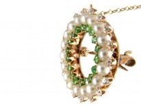 Green Garnet, Diamond & Natural Pearl Brooch