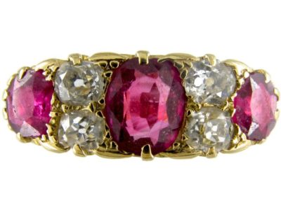 Three Stone Ruby & Diamond Victorian Ring