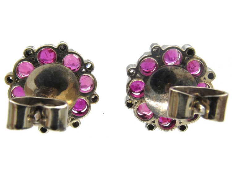 Ruby Pearl & Diamond Cluster Earrings