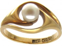 Art Nouveau Natural Pearl 18ct Gold Twist Ring