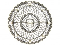 Platinum Diamond & Natural Pearls Edwardian Round Brooch
