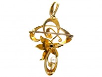 Art Nouveau 15ct Gold Natural Pearls Brooch Pendant