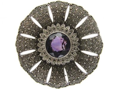 Theodor Farhner Amethyst, Marcasite & Silver Brooch