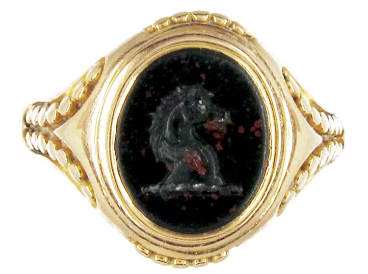 Victorian 18ct Gold & Bloodstone Horse Head Signet Ring