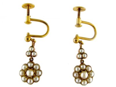 Natural Split Pearl Victorian Flower Drop Earrings