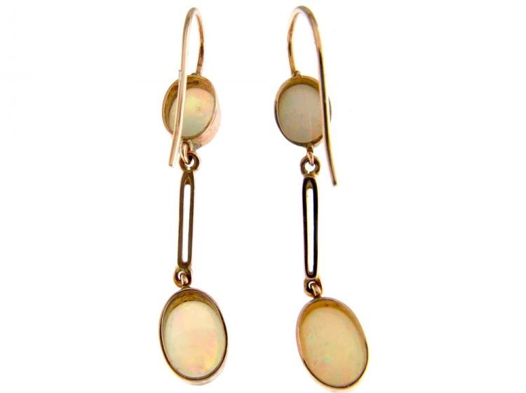 Edwardian Opal 9ct Gold Drop Earrings