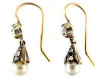 Natural Pearl & Diamond Earrings Set in Yellow Gold