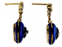 Victorian Blue Enamel Diamond Heart Drop Earrings