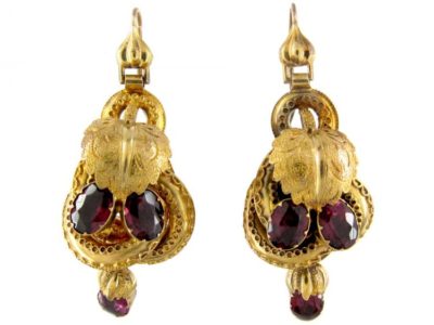 Victorian Garnet 15ct Leaf Drop Gold Earrings