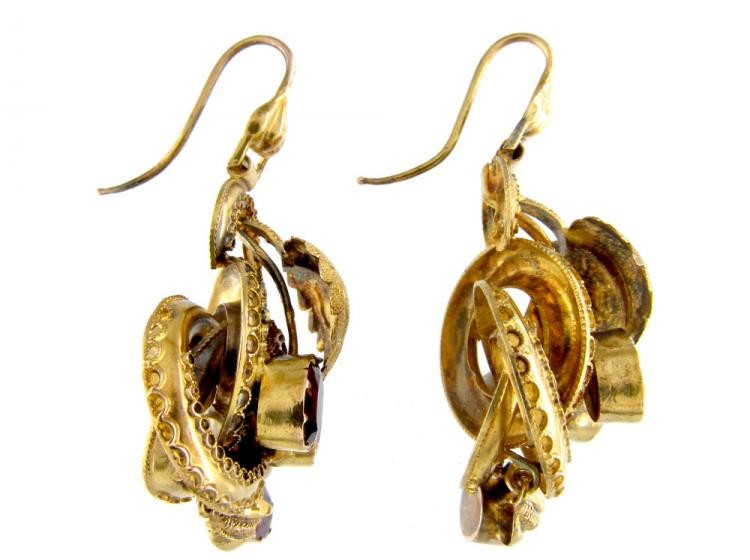 Victorian Garnet 15ct Leaf Drop Gold Earrings